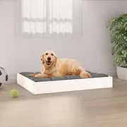 Dog Bed, Frame Dog Beds, Rectangle Kennel Bed for Cats, Dogs, Small Pets, Easy Assemble, Solid Wood Pine, 71.5 x 54 x 9 cm, White