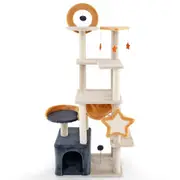 Costway 160cm Indoor Cats Tree Multi-level Cat Tower Cat Condo Furniture w/Sisal Scratching Posts & Board Beige