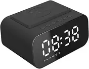 LOORGVEL Wireless Speaker Alarm Clock Radio Clock with Mirror Surface Compact Design and Wireless Charging for Bedrooms and Living Spaces