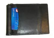 Leather Money Clip / Front Pocket Wallet with Spring for Bills - Black - New