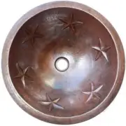 17" Round Undermount Hand-Hammered Antique Stars Bathroom Copper Sink