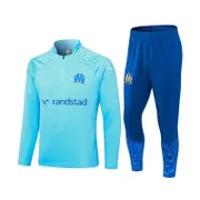 Beakey Marseille Soccer Suit Football Training Suit with Long Sleeves Half Zipper for Kids Adult-LightBlue