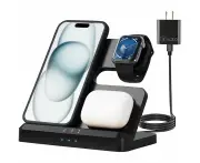 WASSUP Fast Wireless Charger 3-in-1 Wireless Charging Station for iPhone Apple iWatch AirPods-Black