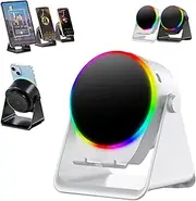 4-in-1 360° Rotating Bluetooth Speaker Stand,Cell Phone Stand with Wireless Bluetooth Induction Speaker,for iPhone/Android,Anti-Slip Base,360° Rotation,HD Surround Sound,LED Light (White)
