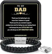 [LUXEJEW] Gifts for Men - Mens Bracelet, Beaded Leather Bracelets for Men Dad Husband Boyfriend Son Grandson Brother Nephew Uncle 6mm Matte Agate Stone Stainless Steel Magnetic Clasp Love You Forever