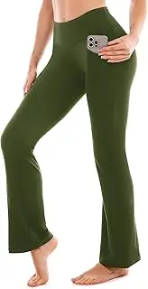 [SINOPHANT] Flare Leggings for Women with Pockets,High Waisted Tummy Control Bootcut Yoga Pants for Women Soft Bell Bottoms, Armygreen, Medium