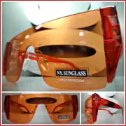 CLASSIC Elegant RETRO Modern SHIELD Style SUN GLASSES Red Rimless Frame & Lens