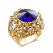 4 Pcs Vintage Finger Ring Round Gemstone Zircon Gold Geometric Rings Ethnic Jewelry for Men BLUE COLOUR