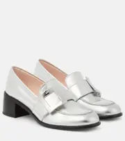 [Roger Vivier] Roger Vivier Viv' Rangers embellished metallic leather loafers AU 7 silver