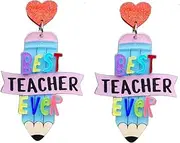 [COLORFUL BLING] Glitter School Bus Books Acrylic Drop Earrings Funny Pencil Dangle Earrings Teachers Appreciation Day Gifts Heart Stud Earrings Graduation Back to School Jewelry