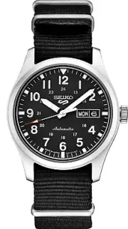 Seiko 5 Sports SRPG37K1 Automatic Watch Black Day Date Dial Nylon Band