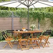 Folding Garden Chairs 8 pcs Black Poly Rattan and Solid Wood Patio Chair