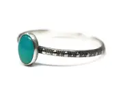 Oval Amazonite Ring Beaded Skinny Band 925 Sterling Silver N-S Sizes 3-8
