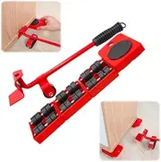 Heavy-Duty Furniture Mover Set - Appliance Dolly with Adjustable Lever & 4 Non-Marring Wheels, Commercial-Grade Steel Sliding Tool for Sofa/Fridge/Washer Relocation (Red)