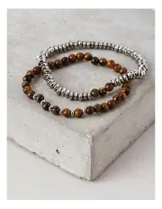 [Blaq] Thin Beaded Bracelet 2Pk in Brown