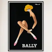 Galrie Bally Blonde Vintage Advertising Art Poster by Bernard Villemot for Home Décor, Black Frame, 50 x 70cm (20 x 28inch)