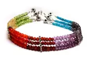 RAINBOW CHAKRA SPARKLER Amethyst Garnet Peridot Silver 7-1/2inch Bracelet B203a
