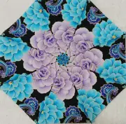 16 9.5" Teal & Purple Roses #3 Stack & Whack Quilt Blocks * Kaleidoscope