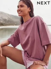 Blush Pink Oversized 100% Cotton Short Sleeve Soft Touch Peached Feel Heavyweight T-Shirt (AR2924) | $30