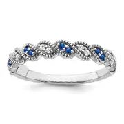 14k White Gold Sapphire and Real Diamond Twist Band