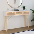 Pine Wood Console Table Retro Hallway Entry Side Wooden Display Desk Drawers