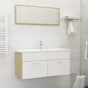 Bathroom Furniture Set White and Sonoma Oak Chipboard