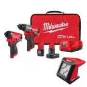 Milwaukee Hammer Drill + Impact Driver Kit w/ LED Floodlight 12V Li-Ion Cordless