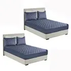 2x Blue 153cm Mattress Cover Thick Topper Quilted Stretch Bed Sheet Protector