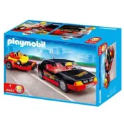 NEW Playmobil 4442 Car with Go-Kart Go-Cart Trailer Race Car Black Toy Set