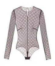 Bodysuit in jacquard tulle fabric with diamonds IT40,IT42 cocoa