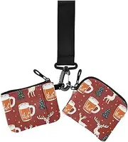 [Amooorous] Red Christmas Moose Beer Women's Coin Pouches Card Holder Slim Portable Zipper Cash Coin Purse with Zipper Pocket for Ladies 2 Pcs, Red Christmas Moose beer, 1 size, Casual