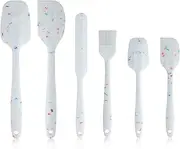 Heat Resistant Silicone Spatulas Set 6pcs, Seamless Design Non-Stick Mixing Spatulas with Stainless Steel Core, Premium BPA-Free Rubber Spatula Baking Cooking Utensile for Home Kitchen BBQ (White)