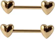 [Niaspi] 14G Gold Heart Nipple Barbell Rings for Women Unisex Stainless Steel Polished Love Heart Tongue Rings Small Cute Double Love Heart Shaped Minimalist Hypoallergenic Body Piercing Jewelry Gifts, Metal,