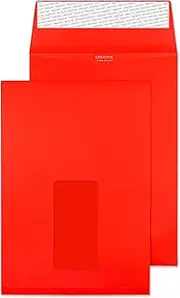 Blake Creative Colour C5 229 x 162 x 25 mm 120 GSM Gusset Pocket Peel & Seal Window Envelopes (6061W) Pillar Box Red - Pack of 125