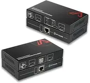 HDMI USB KVM Extender Dual Monitor Over Cat5e/6/6a/7 up to 1080p@60Hz 197ft, Zero Latency Extended Dual View, Display 2 Monitors with 4 USB 2.0 Ports for Keyboard/Mouse, HDCP 1.4, PoC, Plug and Play