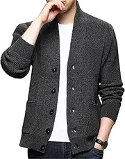 [Generic] Mens V-Neck Two Pockets Cardigans Slim Fit V Neck Knitted Sweaters Button Up Long Sleeve Knit Cardigan for Men