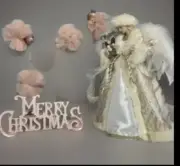 SET Of3 Kurt Adler Pink Pastel Angel Christmas tree topper Garland Table Decor