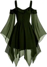 Morakot Renaissance Faire Costume Women Sexy Off Shoulder Fairy Dress Plus Size Goth Steampunk Dress Halloween Gothic Dress Green Medium