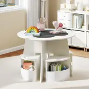 Costway5 PCS Kids Table and Chair Set with 4 Storage Stools and Blackboard-White
