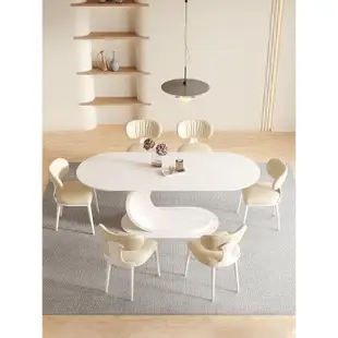 北歐奶油風靠背餐椅現代簡約網紅輕奢白色餐廳吃飯凳子椅子皮餐椅