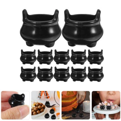 12 Pcs Halloween Miniature Stove Black Cauldron Figure Witch Jar