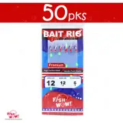 50pks Size 12 Fish WOW! Sabiki Rig 6 Red hooks Mylar Skin Glow bead Piscatore