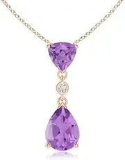 [Angara] Natural Trillion and Pear Amethyst Drop Pendant Necklace with Diamond in Sterling Silver/14ct Solid Gold for Women | February Birthstone Jewellery for Her