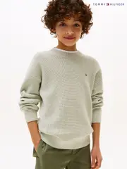 Tommy Hilfiger Green Textured Flag Embroidery Jumper (W59304) | $115 - $138