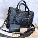 二手旗艦 BALENCIAGA CITY 黑色 羊皮 銀釦 手提 塗鴉肩背帶 肩背 機車包 (中友店)08505