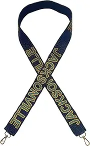 Lashicorn Jacksonville Black Beaded Purse Strap Teal Yellow Letters 49” Pro Football Stadium Approved Clear Bag Florida Gold Hardware Sports College Jaguar, Black, Teal