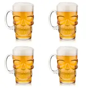 4x Winex Glass Skull Beer Mug Bar Steins Cup Party Drinking Glassware Clear