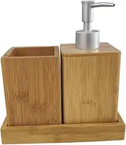 Ipetboom 1 Set Bamboo Bathroom Accessories Set with Lotion Dispenser Toothbrush Holder Durable Elegant Design for Home Use Shampoo Soap Refillable Container
