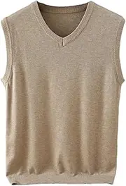 [Generic] Men's V Neck Knit Sweater Vest Wool Down Blend Relaxed Fit Sleeveless Pullovers