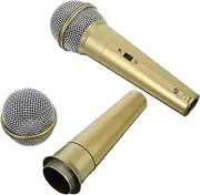 Kisangel 2pcs Simulation Microphone Model Pretend Stage Microphone Music Studio Decor Simulation Props Fake Mic Costume Cosplay Props Golden Plastic